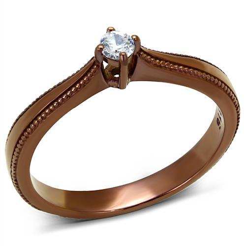 TK2610 - IP Coffee light Stainless Steel Ring with AAA Grade CZ in Clear - Alamode - Flyclothing LLC