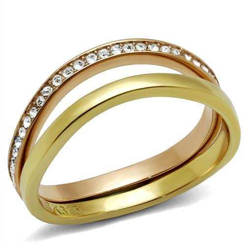 TK2613 - IP Gold & IP Rose Gold (Ion Plating) Stainless Steel Ring with Top Grade Crystal in Clear - Alamode - Flyclothing LLC