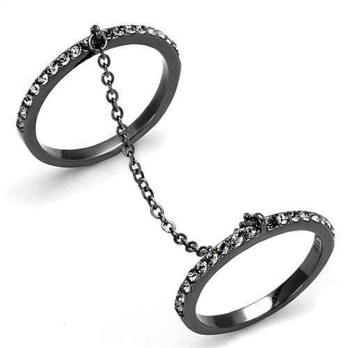 TK2614 - IP Light Black (IP Gun) Stainless Steel Ring with Top Grade Crystal in Jet - Alamode - Flyclothing LLC