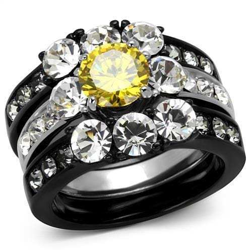 TK2615 - Two-Tone IP Black (Ion Plating) Stainless Steel Ring with AAA Grade CZ in Topaz - Alamode - Flyclothing LLC