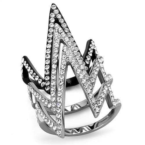 TK2619 - Two-Tone IP Black (Ion Plating) Stainless Steel Ring with Top Grade Crystal in Clear - Alamode - Flyclothing LLC