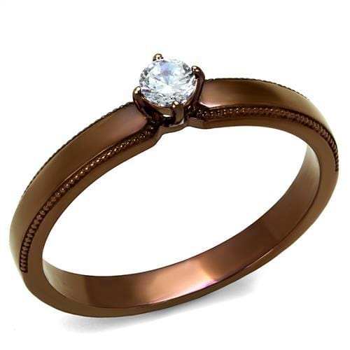 TK2621 - IP Coffee light Stainless Steel Ring with AAA Grade CZ in Clear - Alamode - Flyclothing LLC