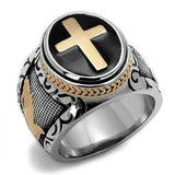 TK2623 - Two-Tone IP Rose Gold Stainless Steel Ring with Epoxy in Jet - Alamode - Flyclothing LLC