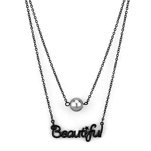 TK2628 - IP Black(Ion Plating) Stainless Steel Necklace with Synthetic Glass Bead in Gray - Alamode - Flyclothing LLC