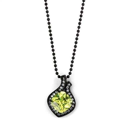TK2629 - IP Black(Ion Plating) Stainless Steel Chain Pendant with AAA Grade CZ in Apple Green color - Alamode - Flyclothing LLC