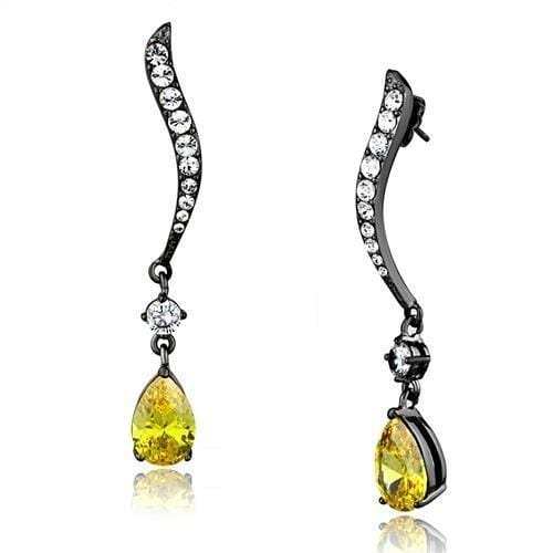 TK2631 - IP Light Black (IP Gun) Stainless Steel Earrings with AAA Grade CZ in Topaz - Alamode - Flyclothing LLC