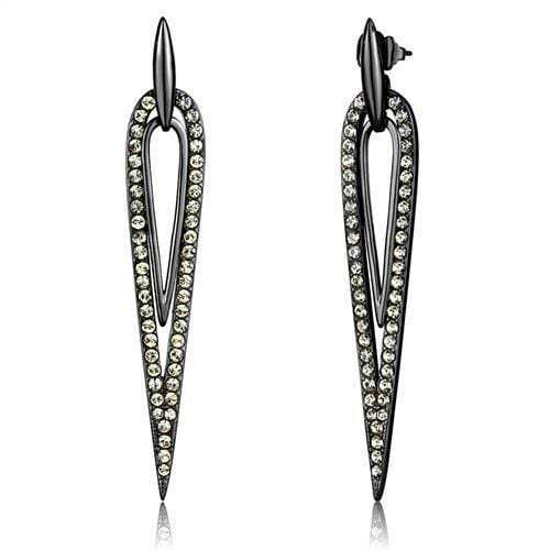 TK2634 - IP Light Black (IP Gun) Stainless Steel Earrings with Top Grade Crystal in Smoky Topaz - Alamode - Flyclothing LLC