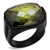 TK2639 - IP Black(Ion Plating) Stainless Steel Ring with AAA Grade CZ in Olivine color - Alamode - Flyclothing LLC