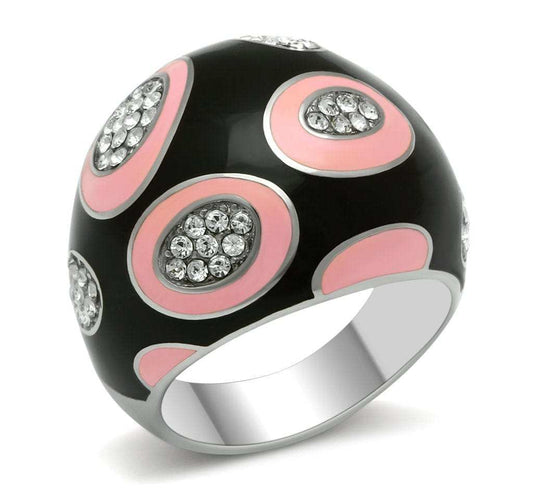 TK263 - High polished (no plating) Stainless Steel Ring with Top Grade Crystal in Clear - Alamode - Flyclothing LLC