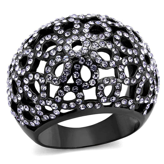 TK2642 - IP Light Black (IP Gun) Stainless Steel Ring with Top Grade Crystal in Tanzanite - Alamode - Flyclothing LLC
