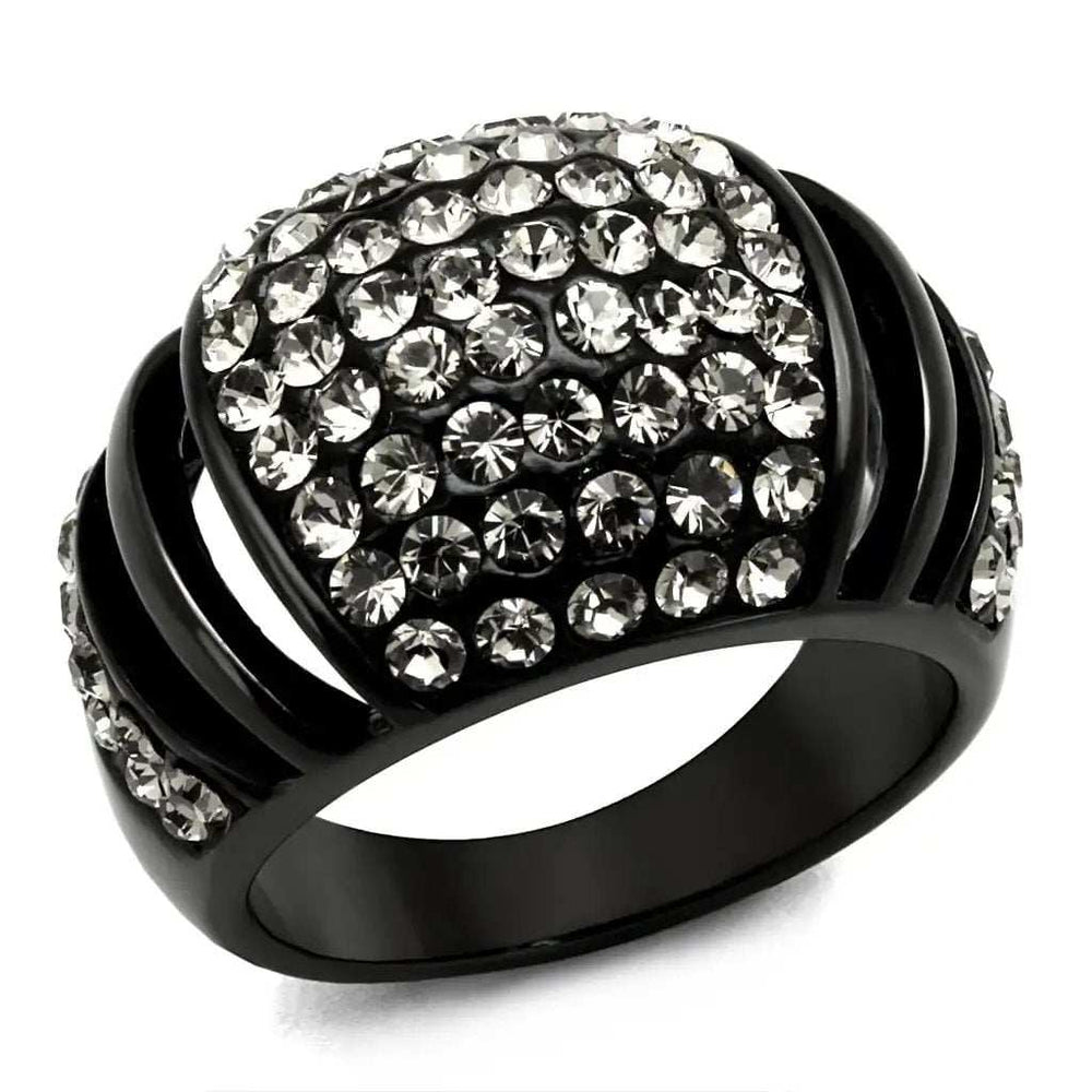TK2643 - IP Black(Ion Plating) Stainless Steel Ring with Top Grade Crystal in Hematite - Alamode - Flyclothing LLC