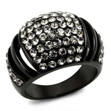 TK2643 - IP Black(Ion Plating) Stainless Steel Ring with Top Grade Crystal in Hematite - Alamode - Flyclothing LLC