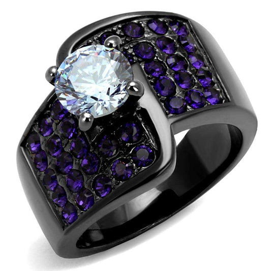 TK2644 - IP Light Black (IP Gun) Stainless Steel Ring with AAA Grade CZ in Light Amethyst - Alamode - Flyclothing LLC