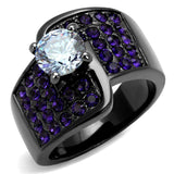 TK2644 - IP Light Black (IP Gun) Stainless Steel Ring with AAA Grade CZ in Light Amethyst - Alamode - Flyclothing LLC