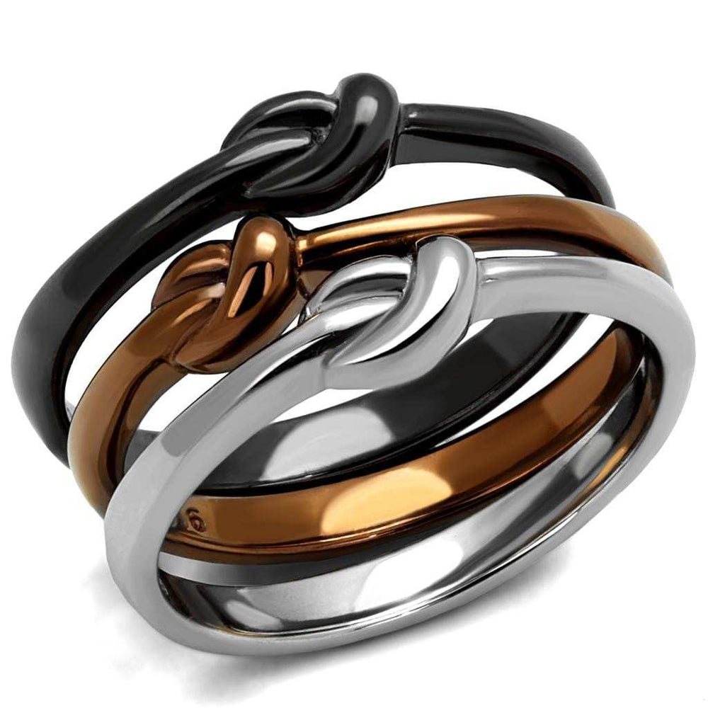 TK2648 - Three Tone IP(IP Light Coffee & IP Light Black & High Polished) Stainless Steel Ring with No Stone - Alamode - Flyclothing LLC
