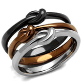 TK2648 - Three Tone IP(IP Light Coffee & IP Light Black & High Polished) Stainless Steel Ring with No Stone - Alamode - Flyclothing LLC