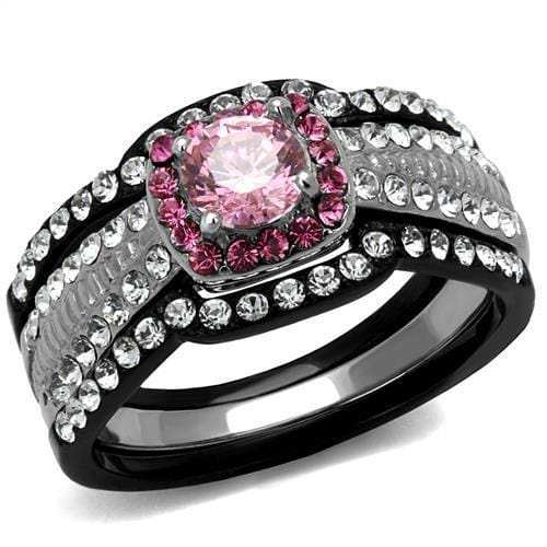 TK2651 - Two-Tone IP Black (Ion Plating) Stainless Steel Ring with AAA Grade CZ in Light Rose - Alamode - Flyclothing LLC