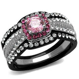 TK2651 - Two-Tone IP Black (Ion Plating) Stainless Steel Ring with AAA Grade CZ in Light Rose - Alamode - Flyclothing LLC