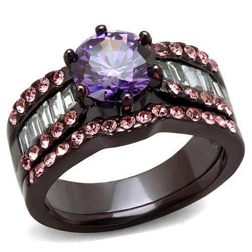 TK2652 - IP Dark Brown (IP coffee) Stainless Steel Ring with AAA Grade CZ in Amethyst - Alamode - Flyclothing LLC