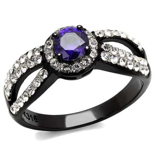 TK2653 - Two-Tone IP Black (Ion Plating) Stainless Steel Ring with AAA Grade CZ in Tanzanite - Alamode - Flyclothing LLC