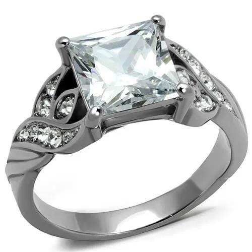 TK2657 - High polished (no plating) Stainless Steel Ring with AAA Grade CZ in Clear - Alamode - Flyclothing LLC