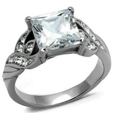 TK2657 - High polished (no plating) Stainless Steel Ring with AAA Grade CZ in Clear - Alamode - Flyclothing LLC