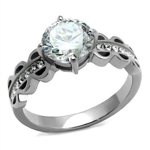 TK2658 - High polished (no plating) Stainless Steel Ring with AAA Grade CZ in Clear - Alamode - Flyclothing LLC