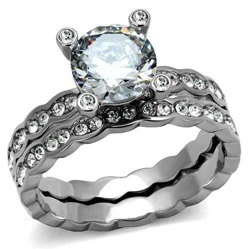 TK2659 - High polished (no plating) Stainless Steel Ring with AAA Grade CZ in Clear - Alamode - Flyclothing LLC