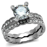 TK2659 - High polished (no plating) Stainless Steel Ring with AAA Grade CZ in Clear - Alamode - Flyclothing LLC