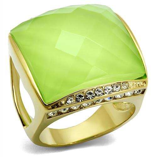TK2661 - IP Gold(Ion Plating) Stainless Steel Ring with Synthetic Synthetic Stone in Apple Green color - Alamode - Flyclothing LLC