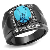 TK2662 - IP Light Black (IP Gun) Stainless Steel Ring with Synthetic Turquoise in Sea Blue - Alamode - Flyclothing LLC