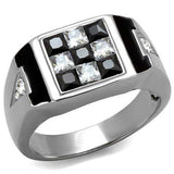 TK2663 - High polished (no plating) Stainless Steel Ring with AAA Grade CZ in Jet - Alamode - Flyclothing LLC