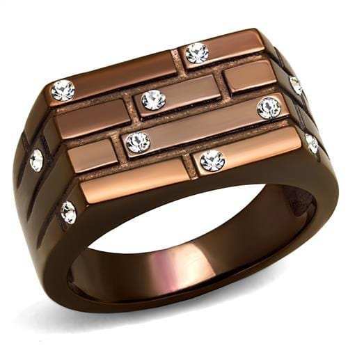 TK2664 - IP Coffee light Stainless Steel Ring with Top Grade Crystal in Clear - Alamode - Flyclothing LLC