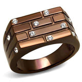 TK2664 - IP Coffee light Stainless Steel Ring with Top Grade Crystal in Clear - Alamode - Flyclothing LLC