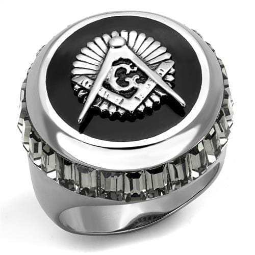 TK2666 - High polished (no plating) Stainless Steel Ring with Top Grade Crystal in Jet - Alamode - Flyclothing LLC