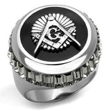 TK2666 - High polished (no plating) Stainless Steel Ring with Top Grade Crystal in Jet - Alamode - Flyclothing LLC