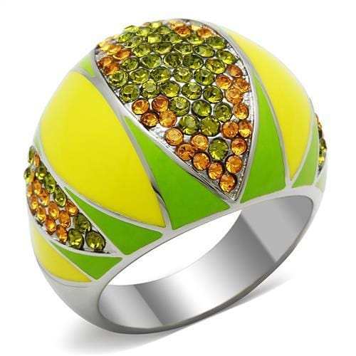 TK266 - High polished (no plating) Stainless Steel Ring with Top Grade Crystal in Multi Color - Alamode - Flyclothing LLC