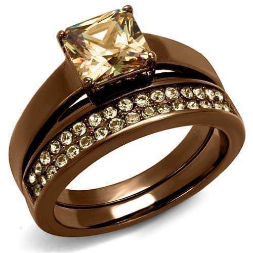 TK2670 - IP Coffee light Stainless Steel Ring with AAA Grade CZ in Champagne - Alamode - Flyclothing LLC
