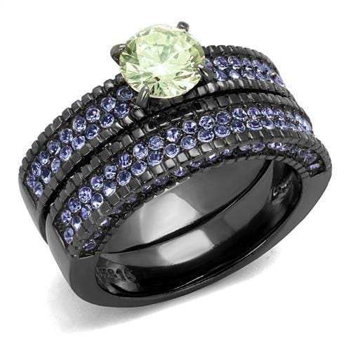 TK2672 - IP Light Black (IP Gun) Stainless Steel Ring with AAA Grade CZ in Apple Green color - Alamode - Flyclothing LLC