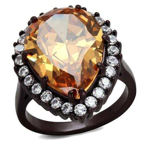 TK2675 - IP Dark Brown (IP coffee) Stainless Steel Ring with AAA Grade CZ in Champagne - Alamode - Flyclothing LLC