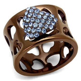 TK2676 - IP Coffee light Stainless Steel Ring with Top Grade Crystal in Aquamarine - Alamode - Flyclothing LLC