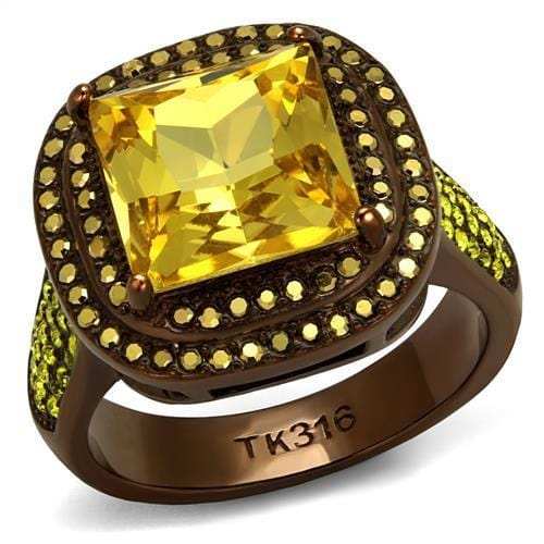 TK2677 - IP Coffee light Stainless Steel Ring with AAA Grade CZ in Topaz - Alamode - Flyclothing LLC