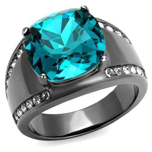 TK2678 - IP Light Black (IP Gun) Stainless Steel Ring with Top Grade Crystal in Blue Zircon - Alamode - Flyclothing LLC