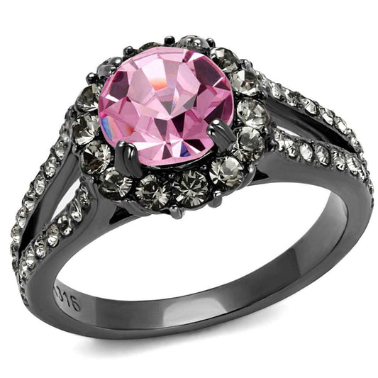TK2680 - IP Light Black (IP Gun) Stainless Steel Ring with Top Grade Crystal in Light Rose - Alamode - Flyclothing LLC