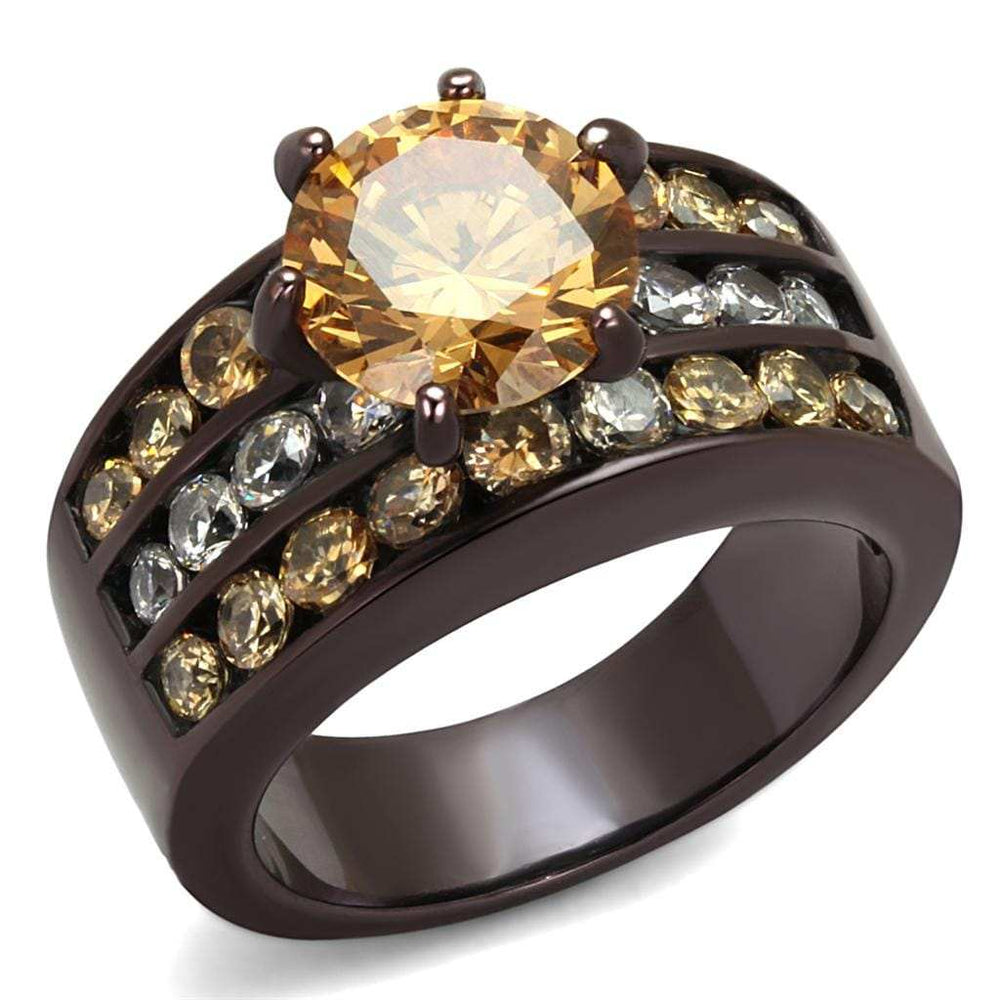TK2681 - IP Dark Brown (IP coffee) Stainless Steel Ring with AAA Grade CZ in Champagne - Alamode - Flyclothing LLC