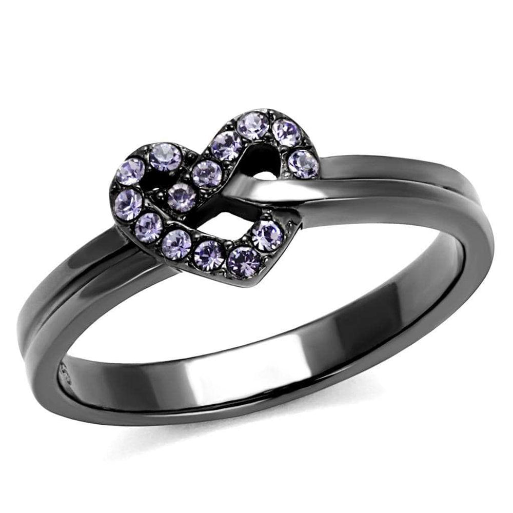 TK2685 - IP Light Black (IP Gun) Stainless Steel Ring with Top Grade Crystal in Light Amethyst - Alamode - Flyclothing LLC