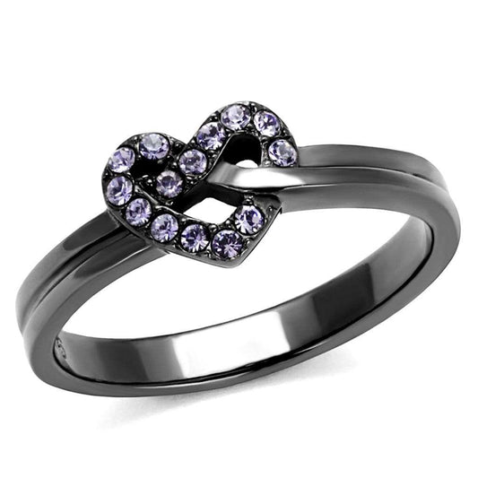 TK2685 - IP Light Black (IP Gun) Stainless Steel Ring with Top Grade Crystal in Light Amethyst - Alamode - Flyclothing LLC