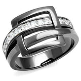 TK2690 - IP Light Black (IP Gun) Stainless Steel Ring with AAA Grade CZ in Clear - Alamode - Flyclothing LLC