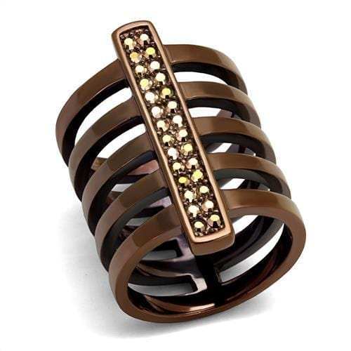 TK2697 - IP Coffee light Stainless Steel Ring with Top Grade Crystal in Light Coffee - Alamode - Flyclothing LLC