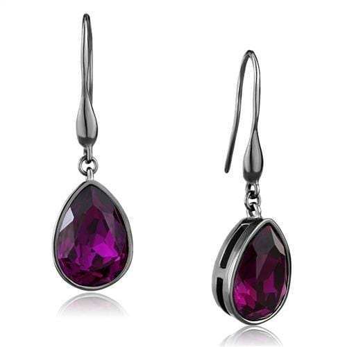 TK2705 - IP Light Black (IP Gun) Stainless Steel Earrings with Top Grade Crystal in Fuchsia - Alamode - Flyclothing LLC